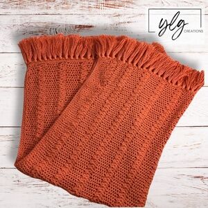 Crochet Afghan Blanket Throw Hand Crafted Salmon Pink Orange Fringe 45 x 39